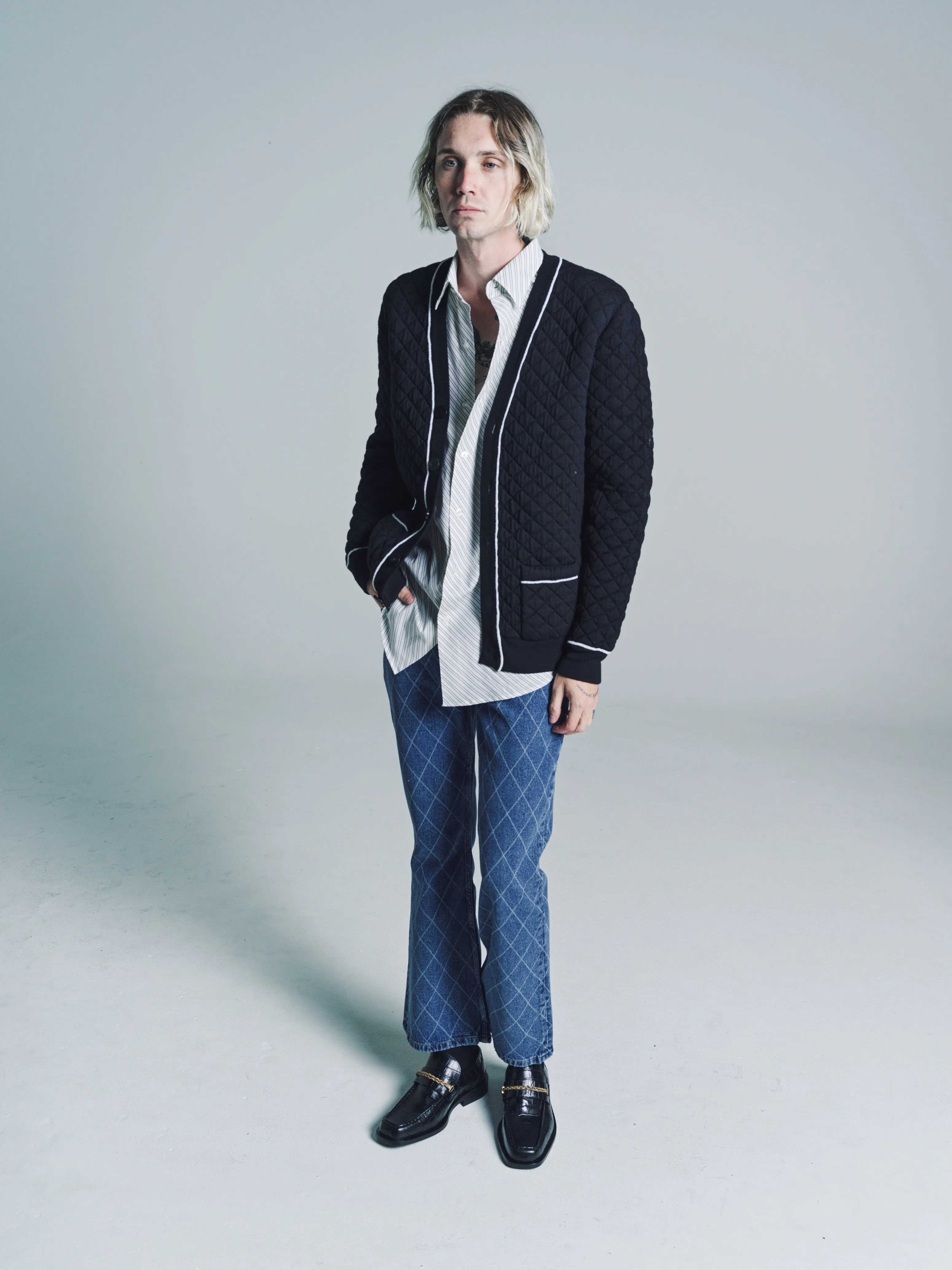 Black Merino Wool Quilted Cardigan